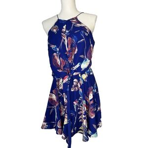 Vintage Preppy Coast Womens Royal Blue Ruched Waist Open Back Romper Short Sz M